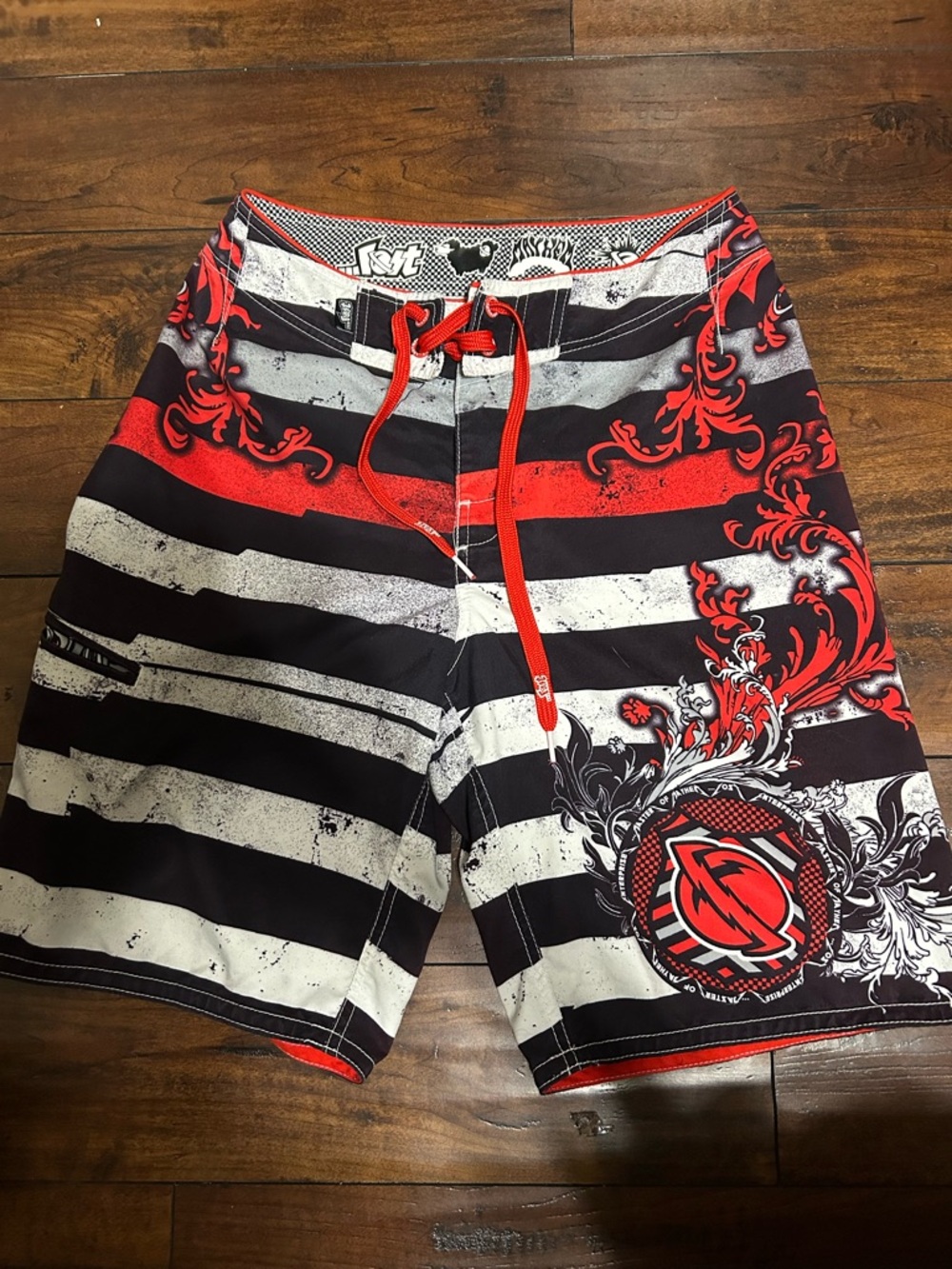Red & Black Striped Men's Boardshorts - (Brand: lost)